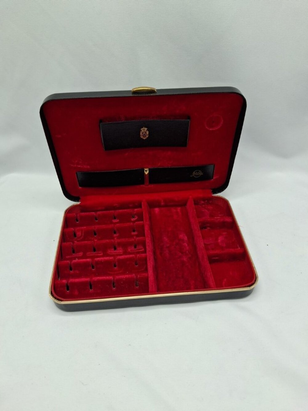 Vintage Mele Table Top Jewelry Box Case Red Velvet Organizer Watches Cufflinks